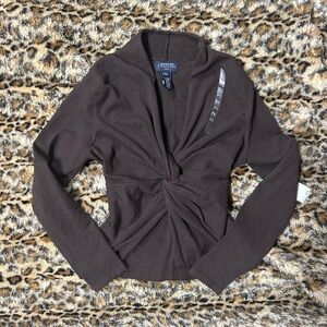 NWT Jones New York Chocolate Long-Sleeve Twist Top